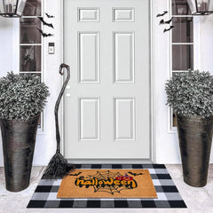 Fallovea coco coir doormat close-up showing spider web print and effective scraping