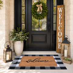 Fallovea doormat in use on porch capturing dirt-removal benefit