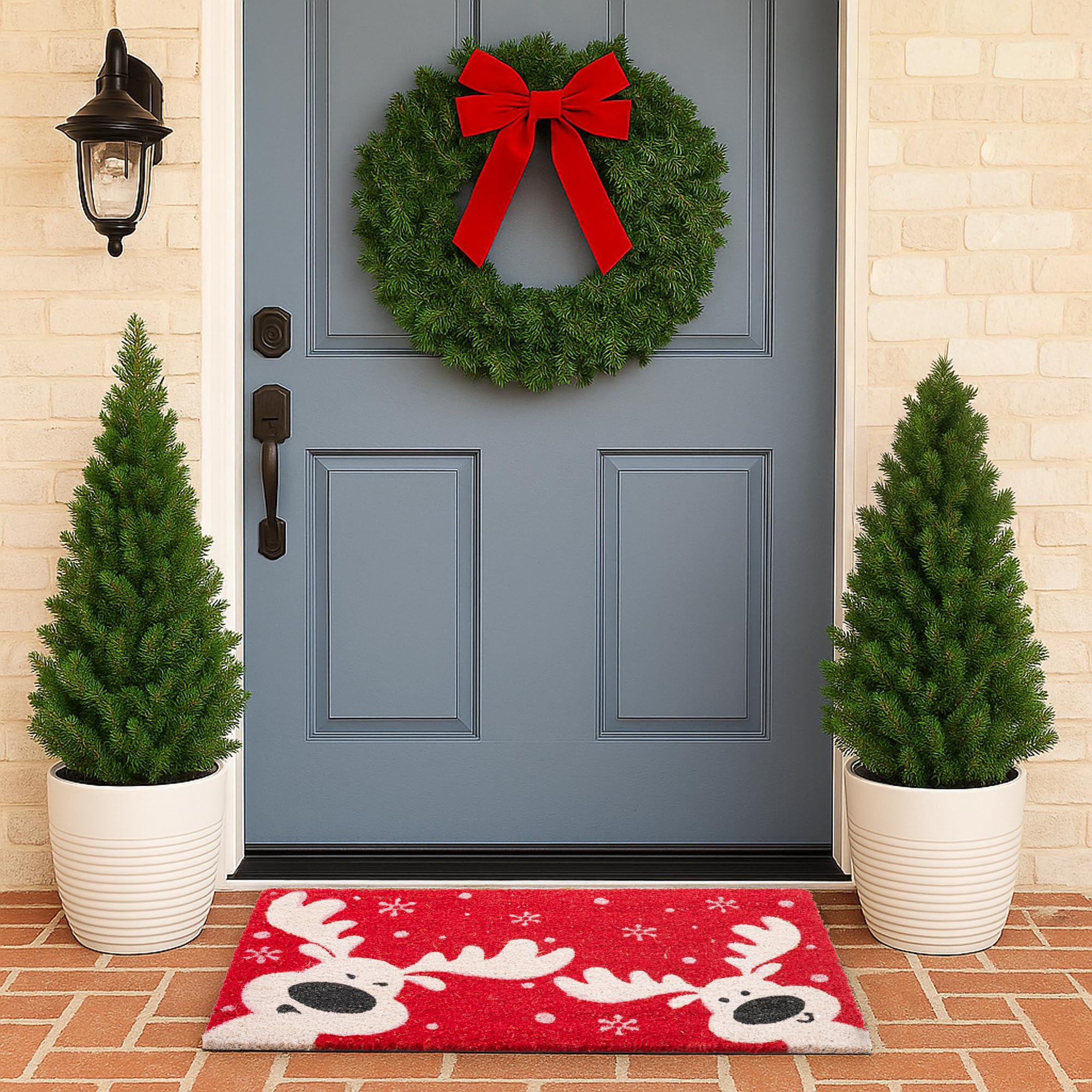 Fallovea styled entryway with wreath creating welcoming holiday atmosphere
