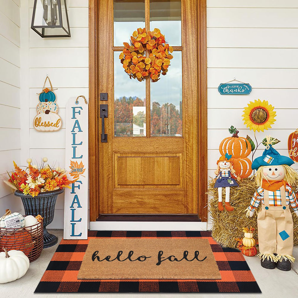 Fallovea front view of 'Hello Fall' coir mat offering a welcoming entrance