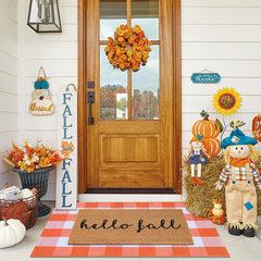 Fallovea front view of Hello Fall coir mat showing welcoming message and durability