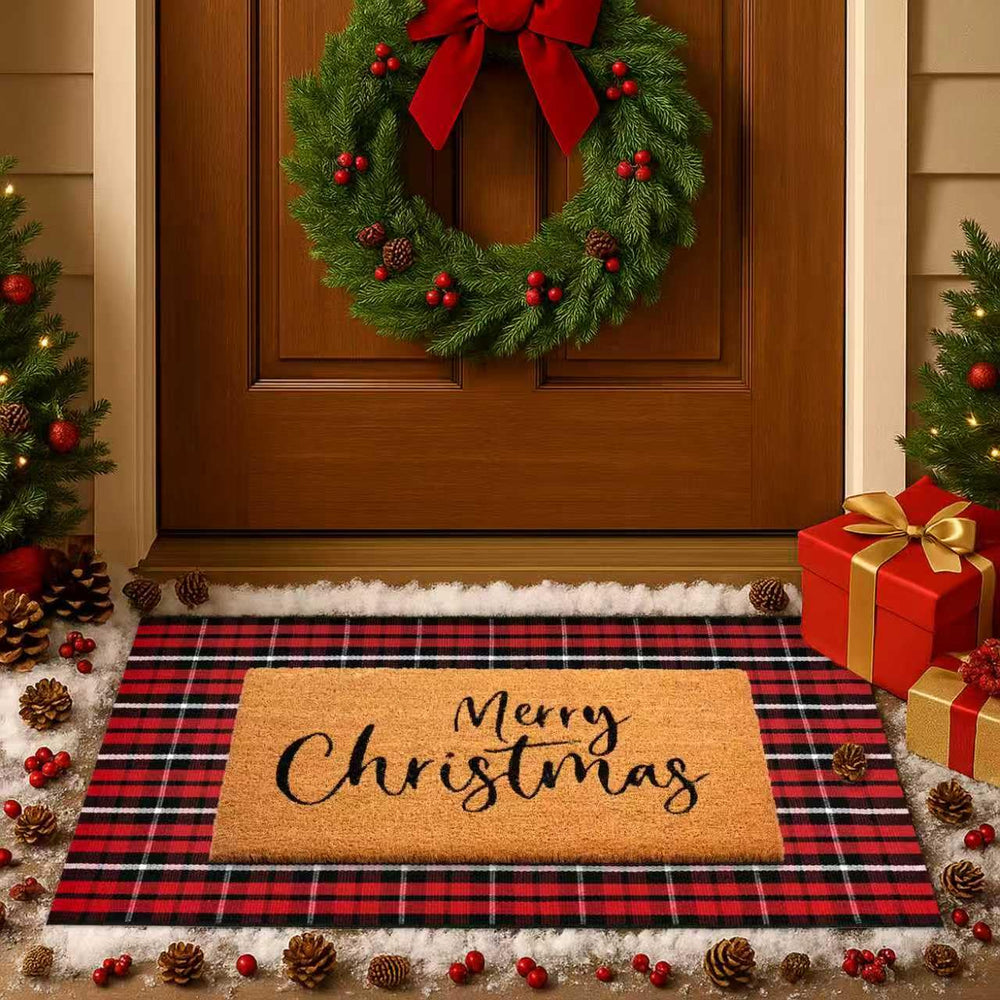 Fallovea front view layered entryway showing festive welcome and dirt control