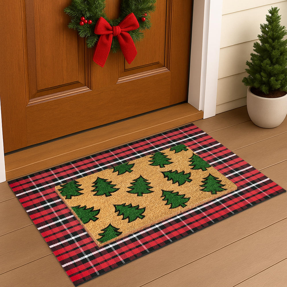 Fallovea layered porch setup with both mats in use creating festive, dirt-trapping entry appeal