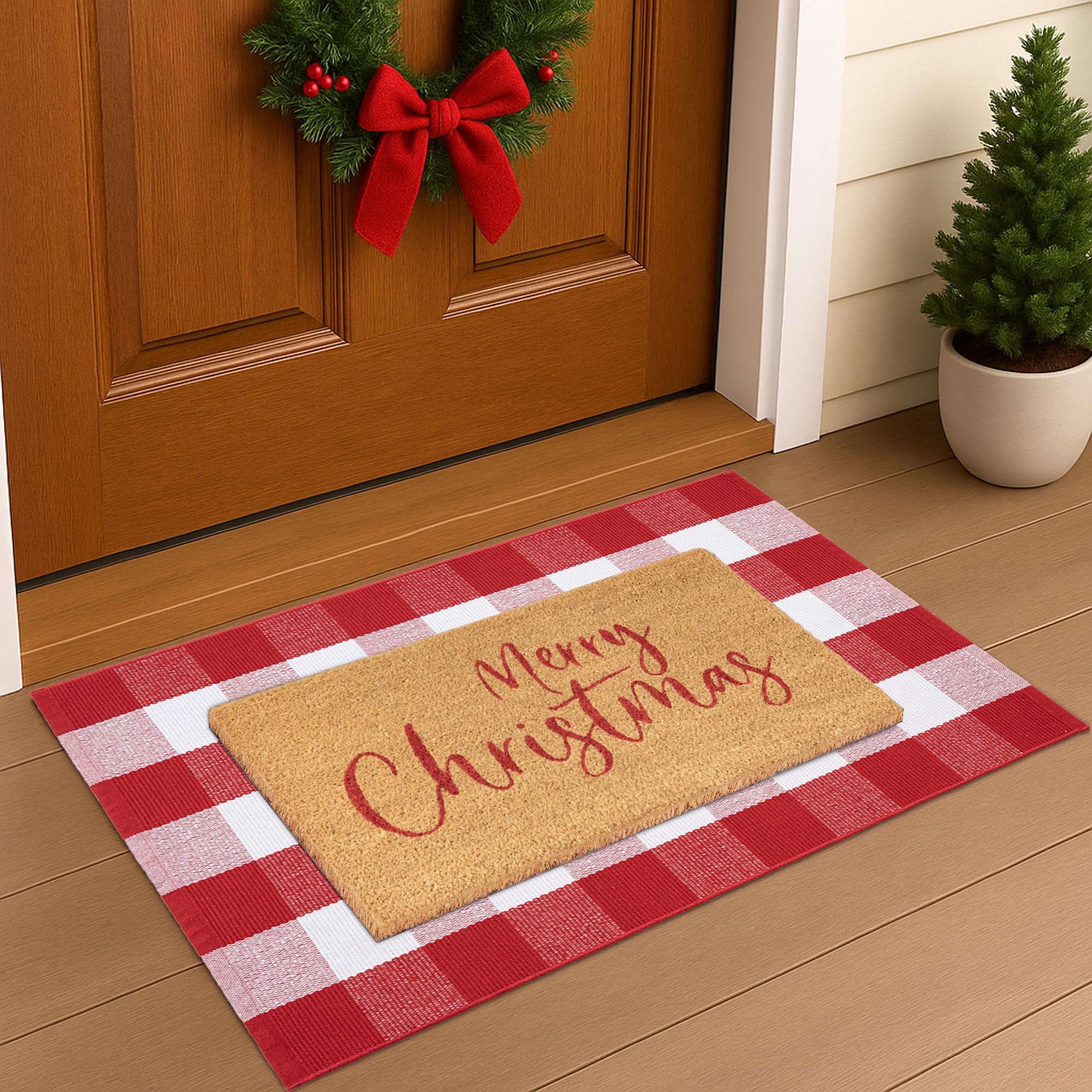 Fallovea layered setup on porch displaying holiday styling and curb appeal