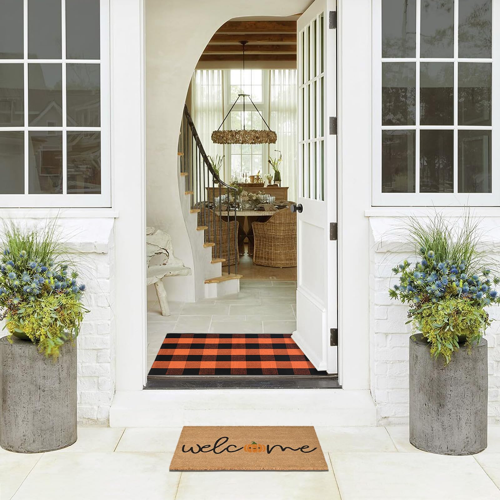 Fallovea lifestyle autumn entryway with rug and mat creating cozy seasonal ambiance