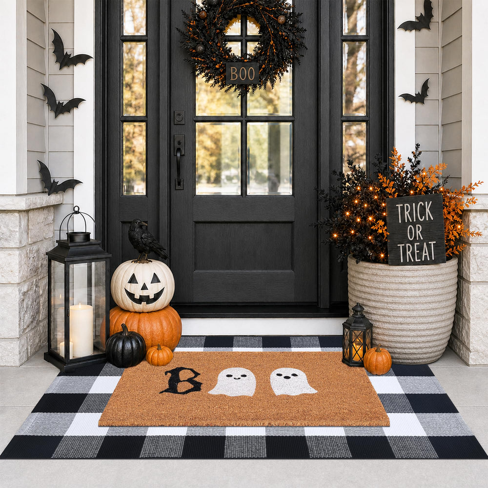 Fallovea black and white plaid rug full view adding classic contrast