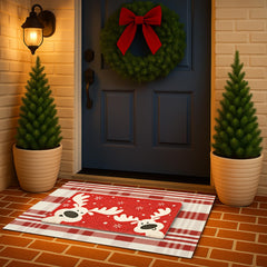 Fallovea red and white plaid rug flat-lay showing bold holiday pattern