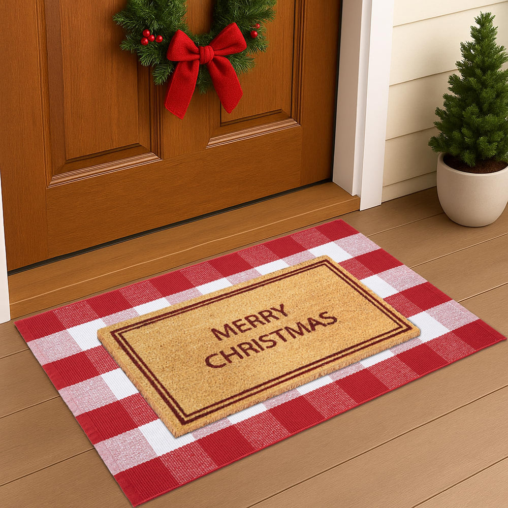 Fallovea plaid rug weave detail delivering soft, sturdy surface