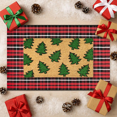 Fallovea red black white plaid rug flat lay showing color and flat-woven surface for soft step