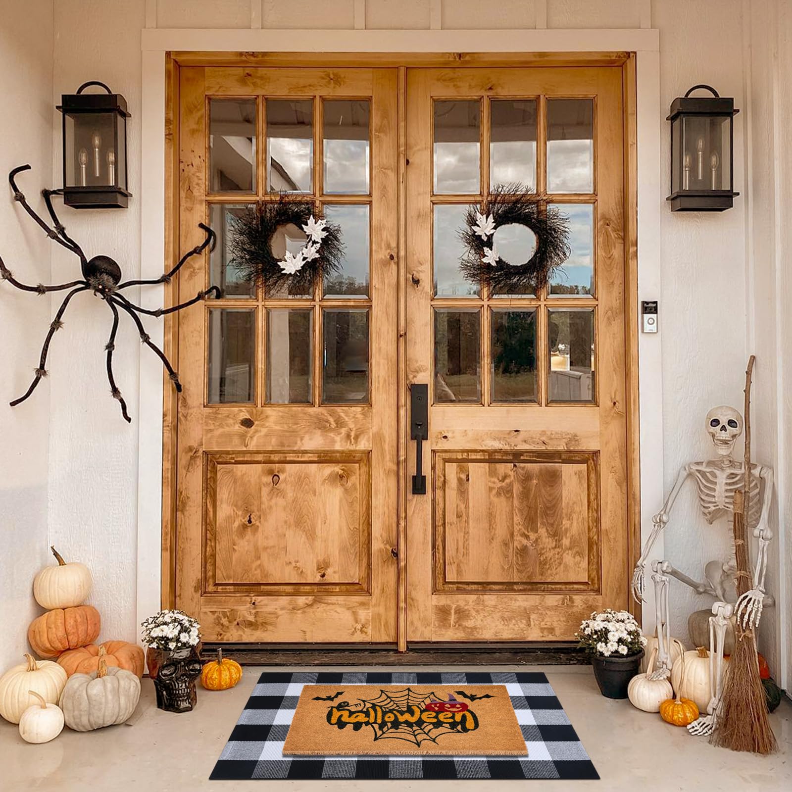 Fallovea black and white plaid rug full view providing bold seasonal backdrop