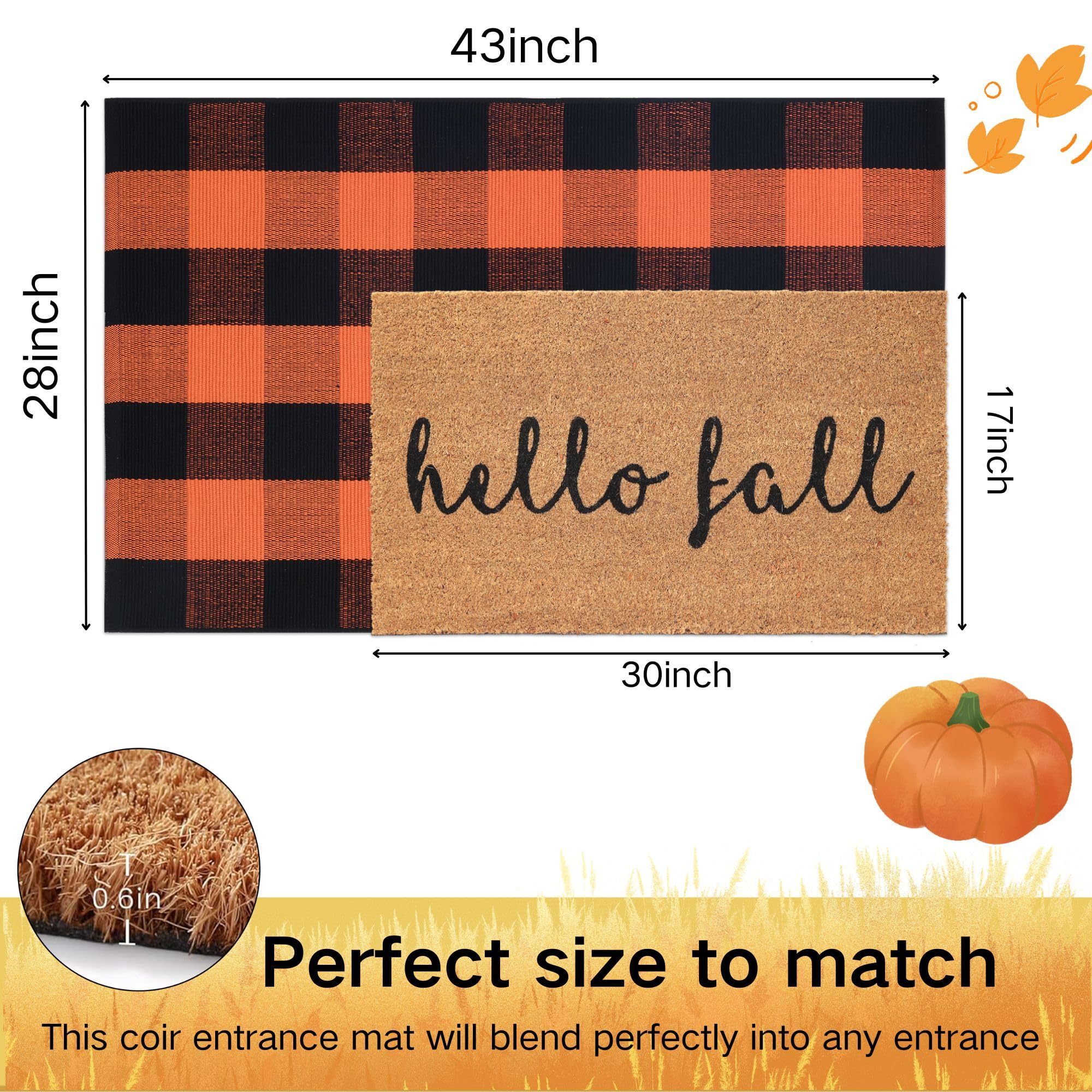 Fallovea orange and black plaid rug full-size providing warm seasonal color