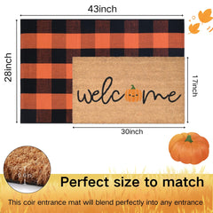 Fallovea orange and black plaid rug full view adding seasonal color and floor coverage