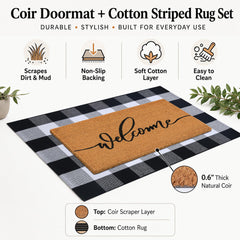 Fallovea black and white plaid rug pattern detail adding visual contrast