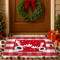 Fallovea reindeer coir doormat front view showing festive welcome and durable scraping