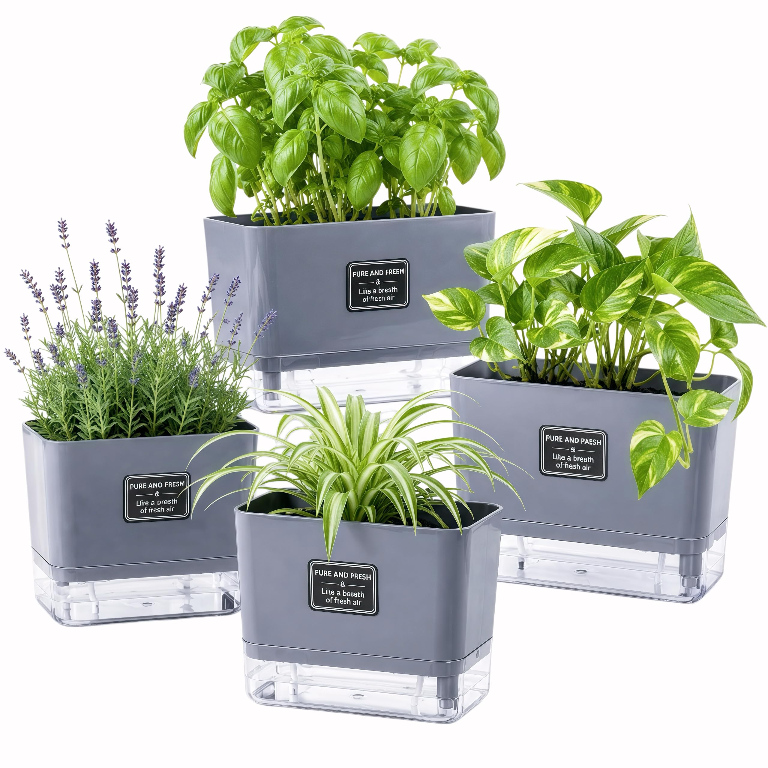 FAMZ front view of four matching planters showing neat modern design and coordination