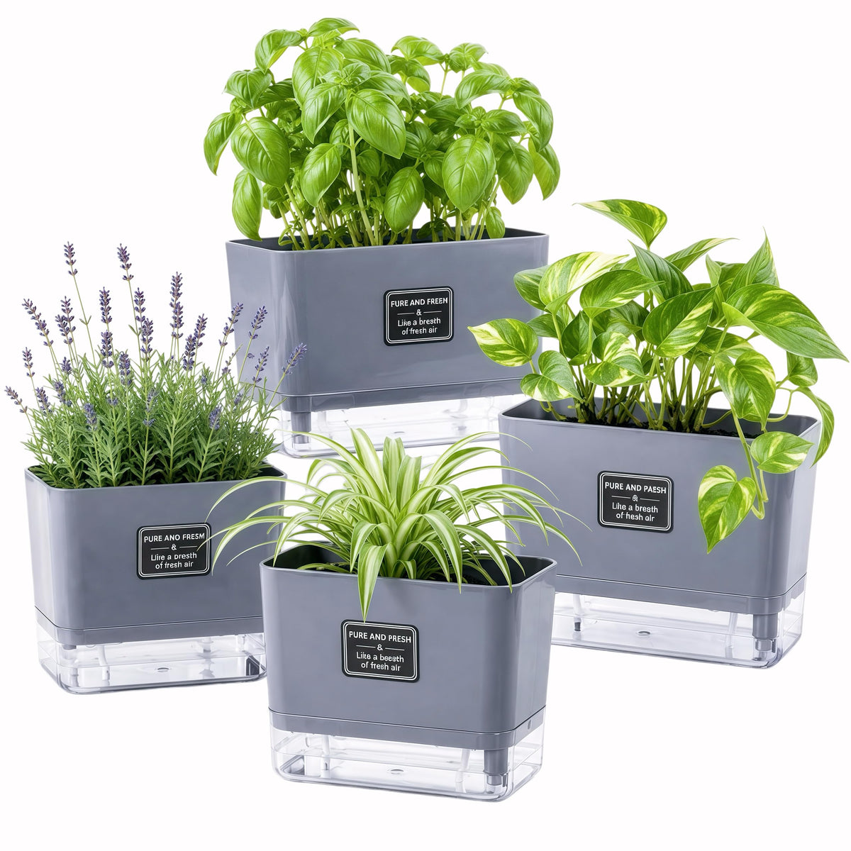 FAMZ front view of four matching planters showing neat modern design and coordination
