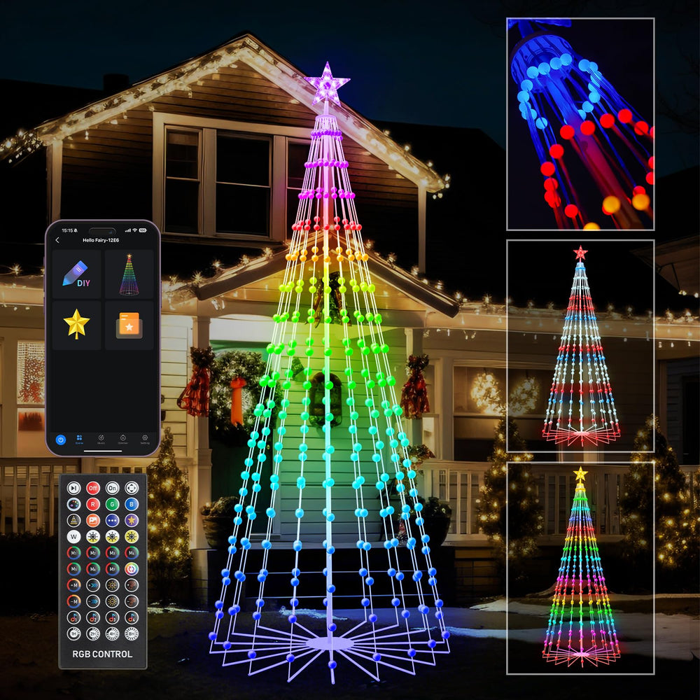 FANCILLUMA front view cone tree showing colorful display and easy installation benefit