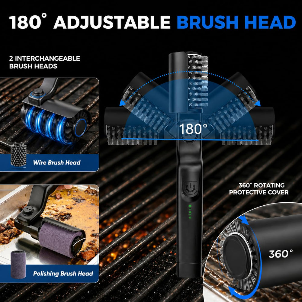 Fancyhonor brush in use on charcoal grill showing reduced scrubbing effort