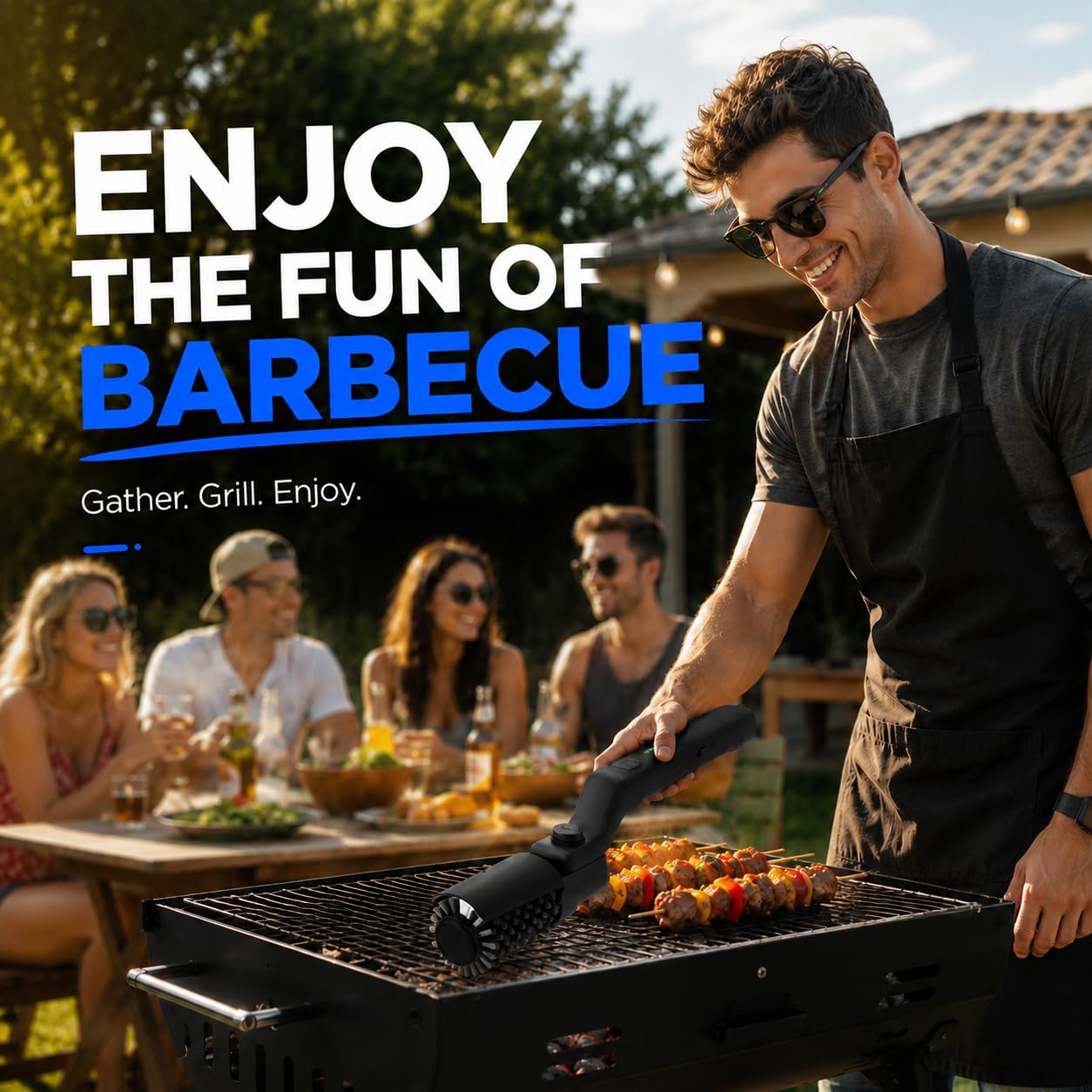 Fancyhonor lifestyle shot at backyard barbecue showing quick cleanup before cooking