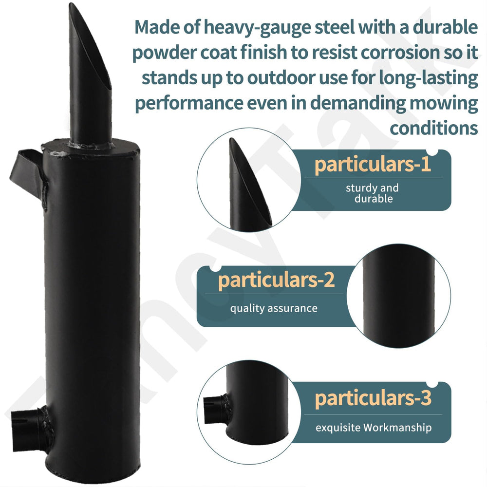 FancyTark muffler inlet and outlet ends showing 1-3/8" ID for correct fit