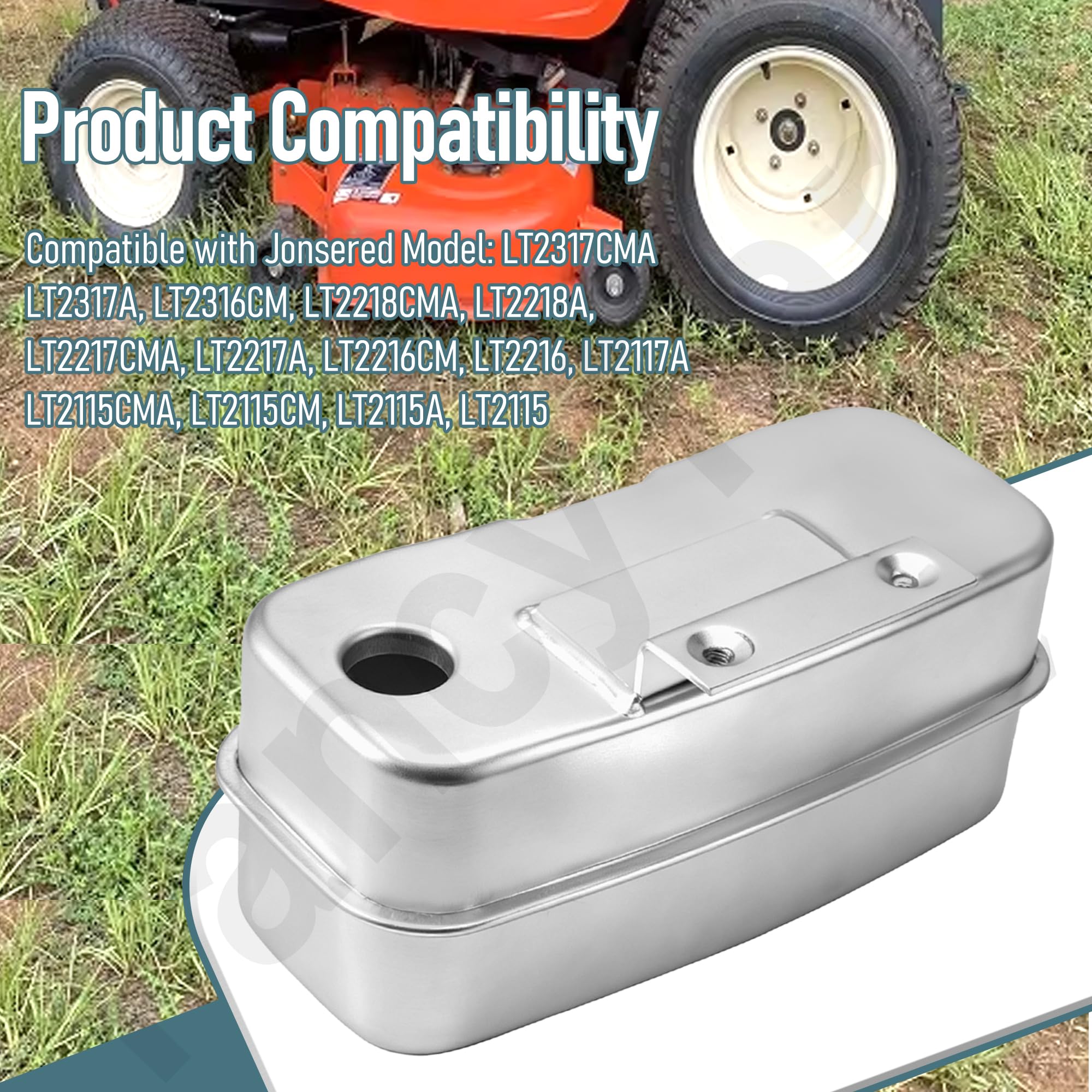 FancyTark muffler installed on riding mower demonstrating quieter operation