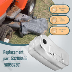 FancyTark muffler mounted closeup on mower to show direct-fit compatibility advantage