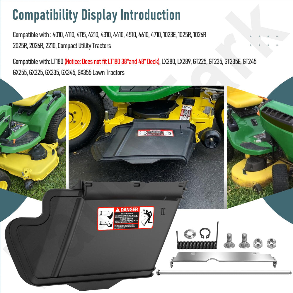 FancyTark chute mounted on a 48-inch deck illustrating compatibility benefit