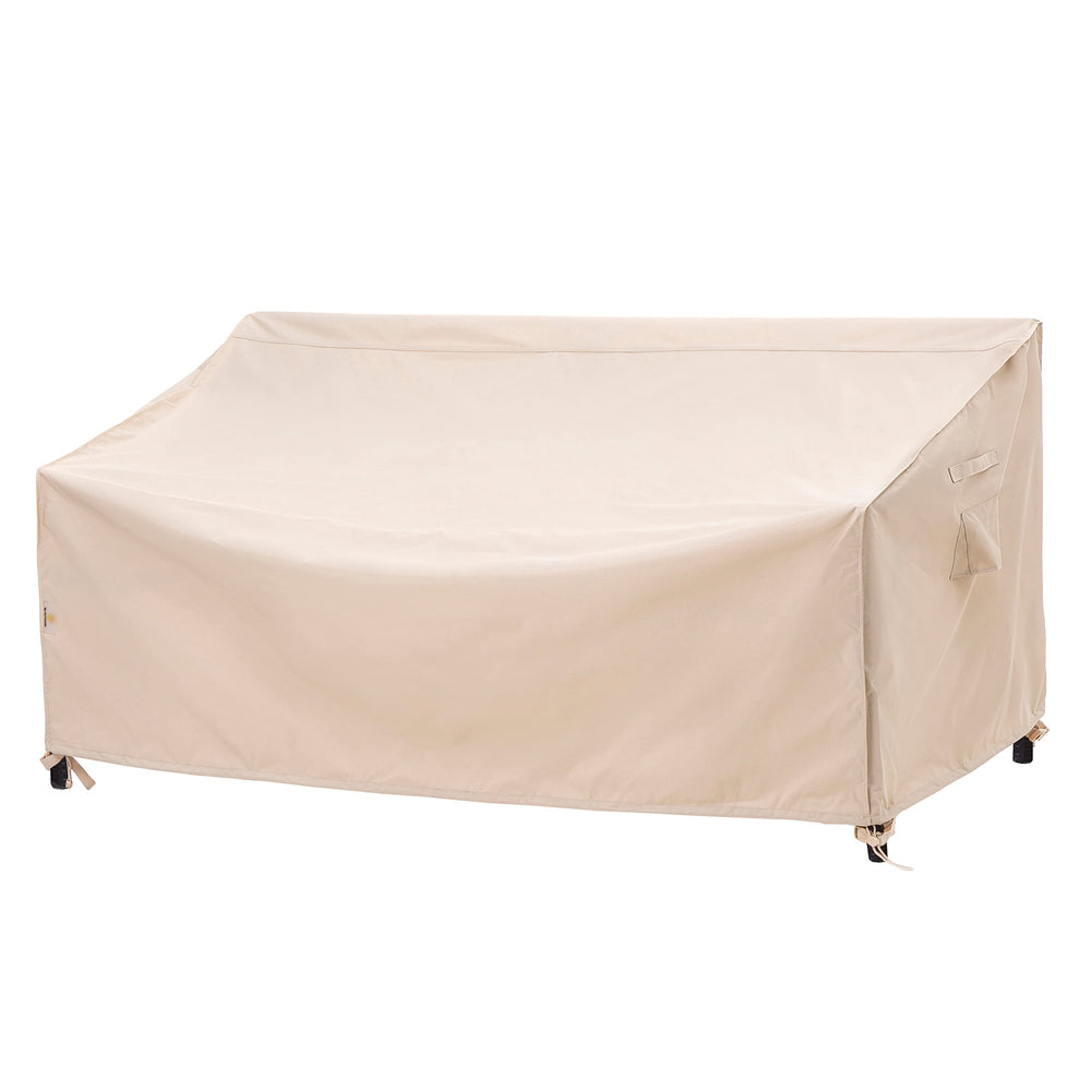F&J Outdoors front view of beige sofa cover protecting patio furniture