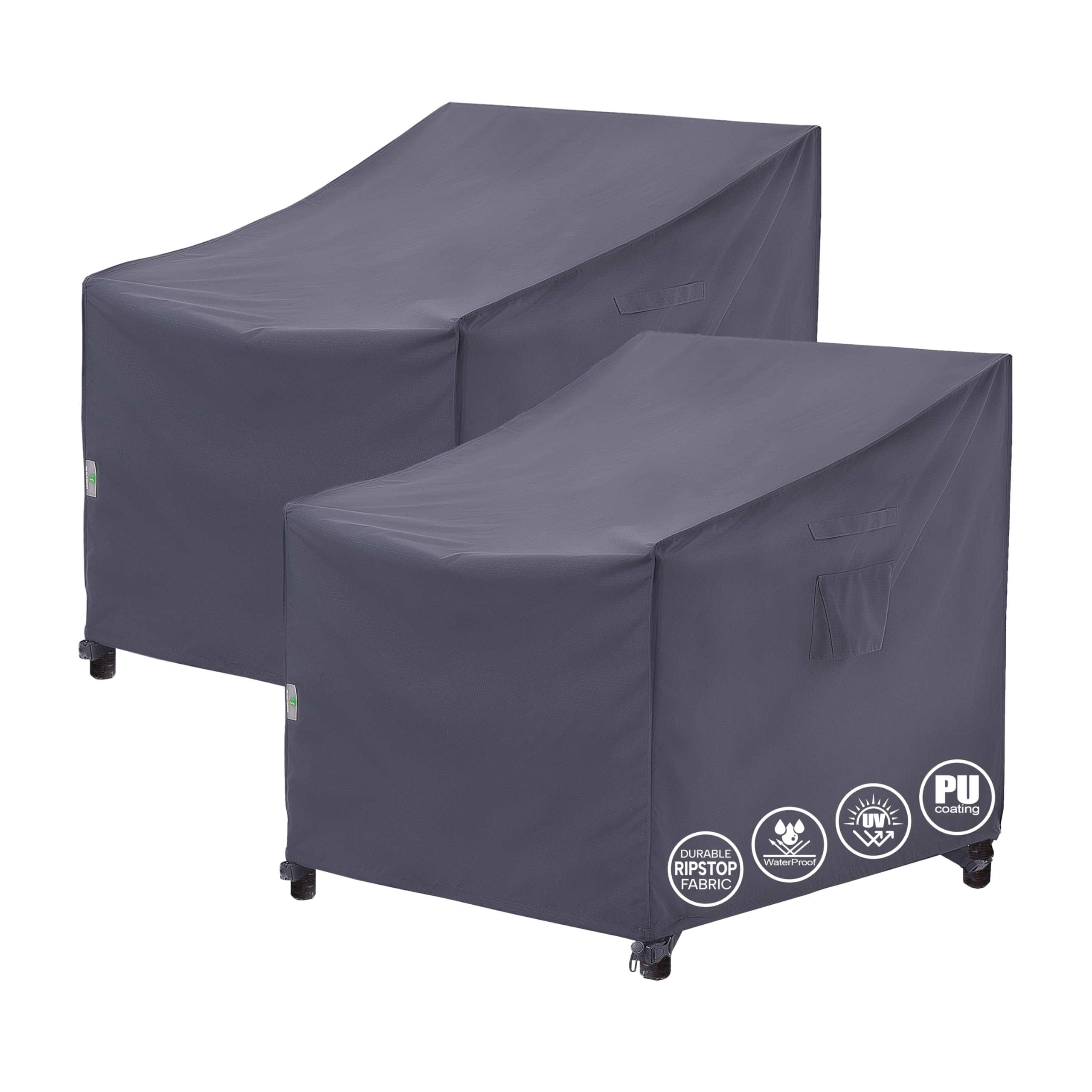 F&J Outdoors front view of grey 2-pack chair covers protects furniture