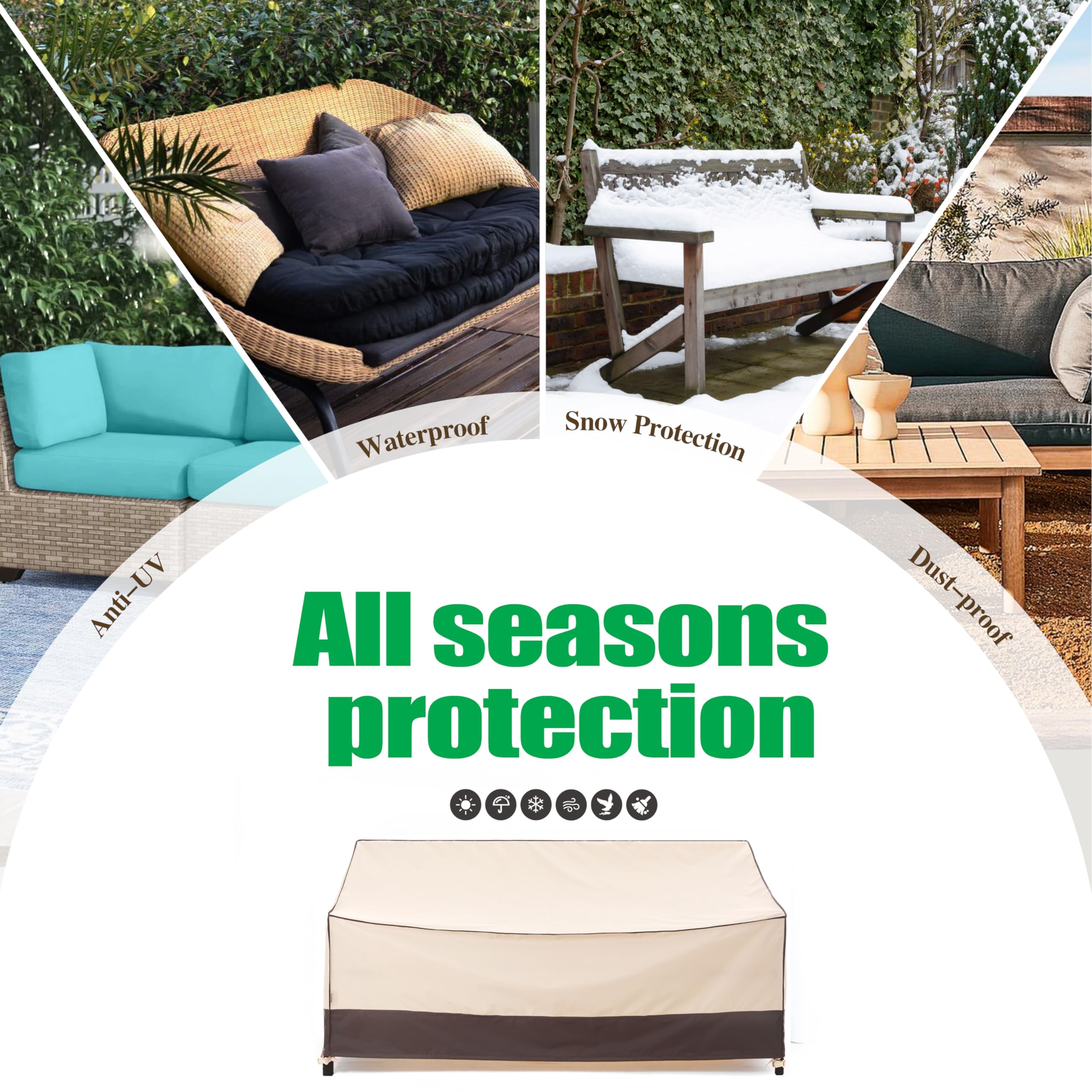 F&J Outdoors covered sofa on patio protecting cushions and finish