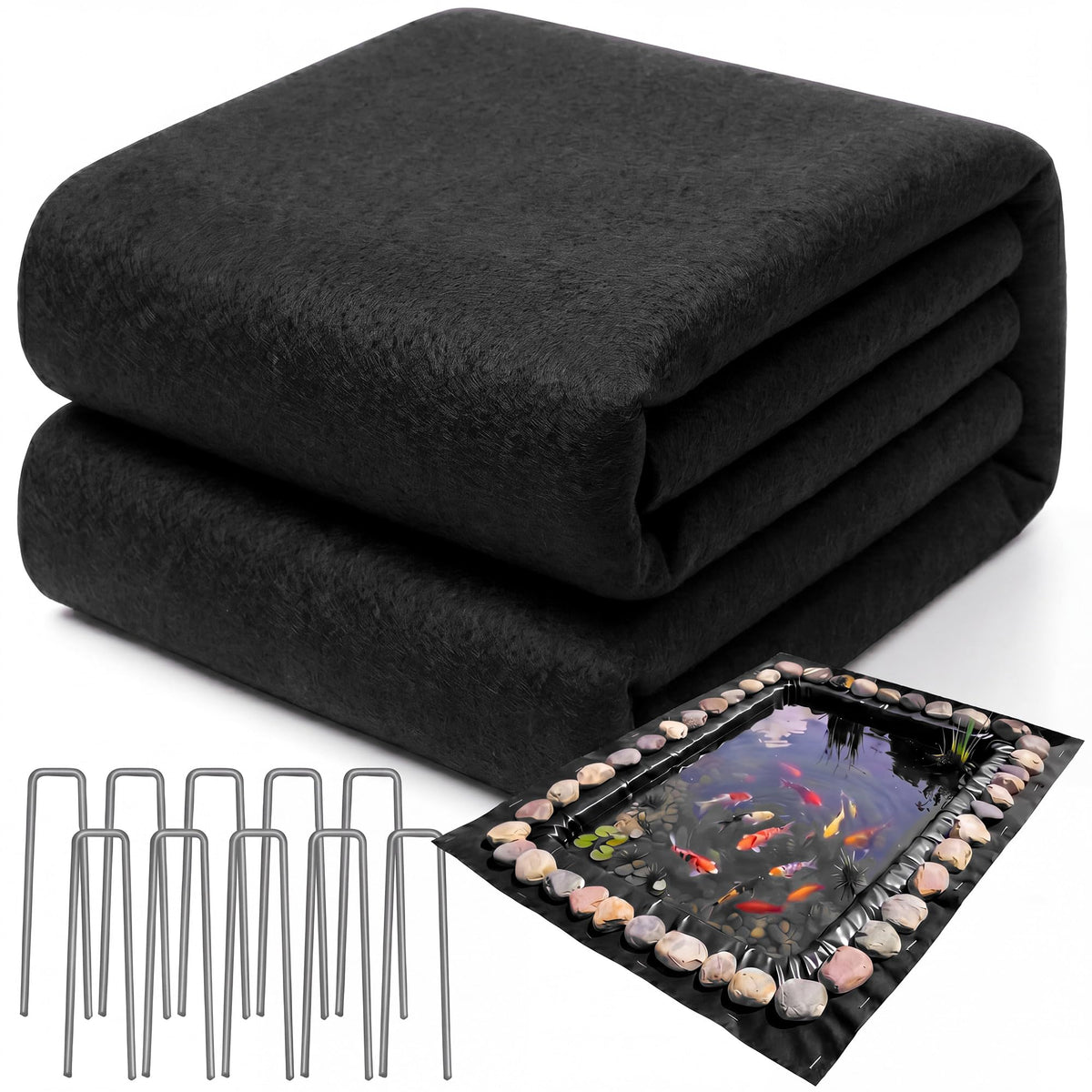 Fanfanwin front view of 15x25 ft underlayment showing kit and dimensions, protects liner