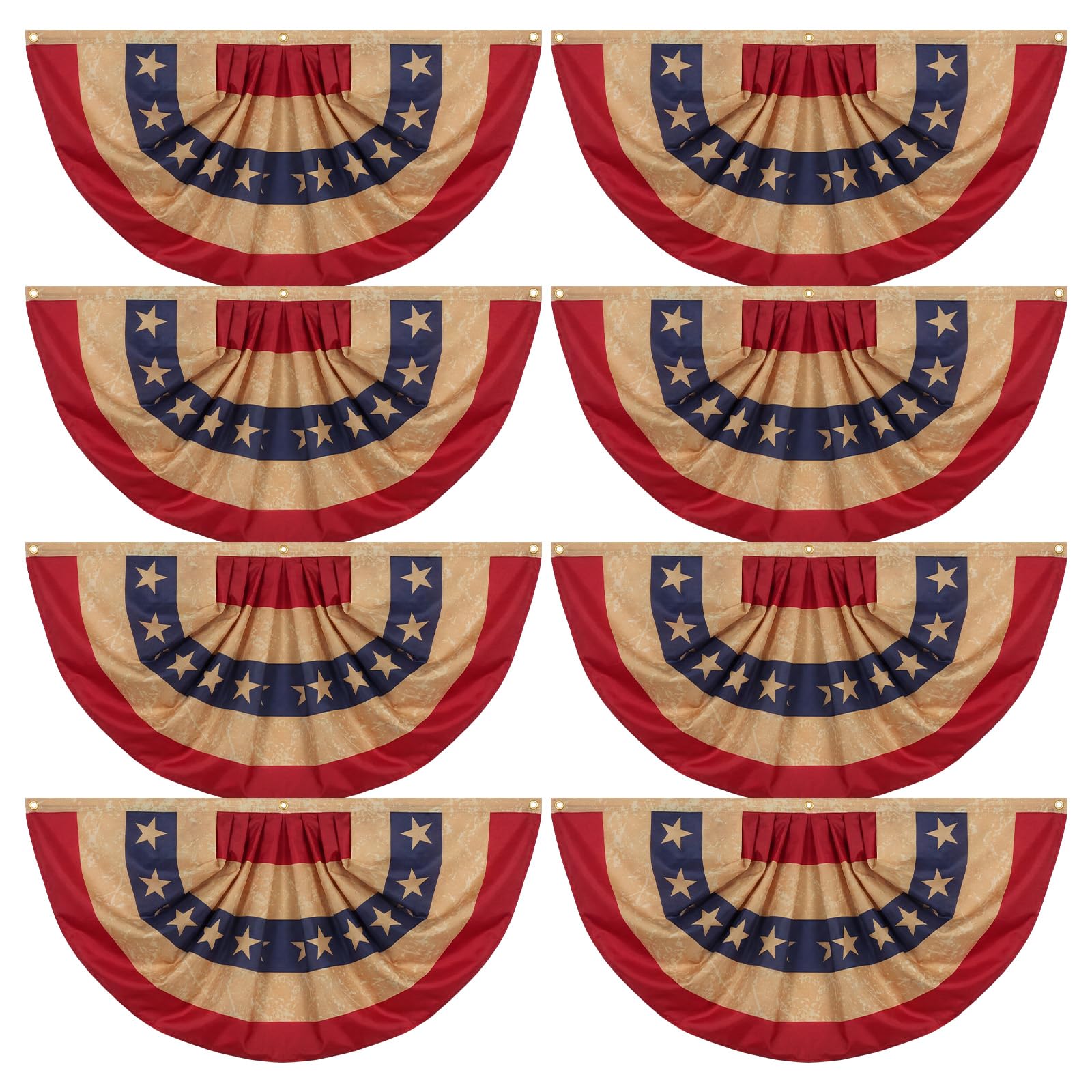Fanfanwin front view banner showing full eight-piece patriotic display benefit: instant curb appeal