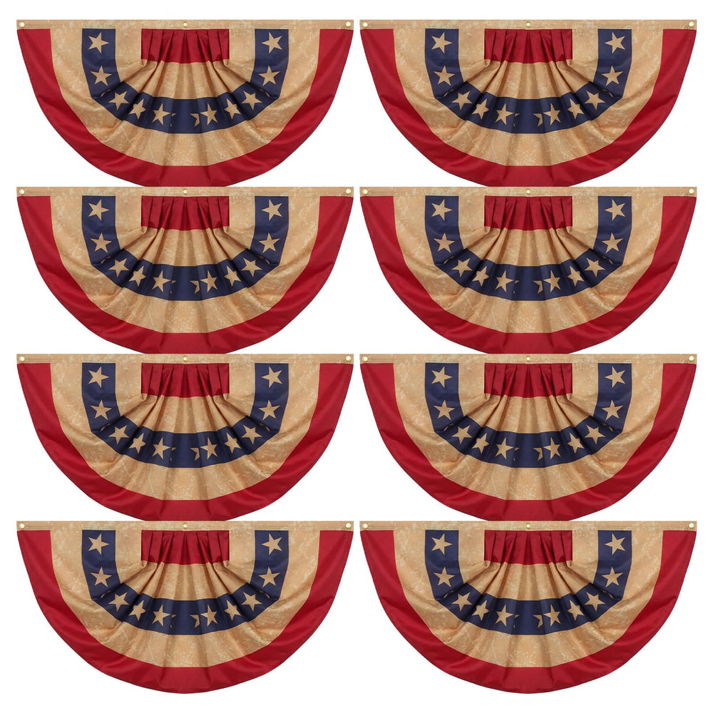 Fanfanwin front view banner showing full eight-piece patriotic display benefit: instant curb appeal