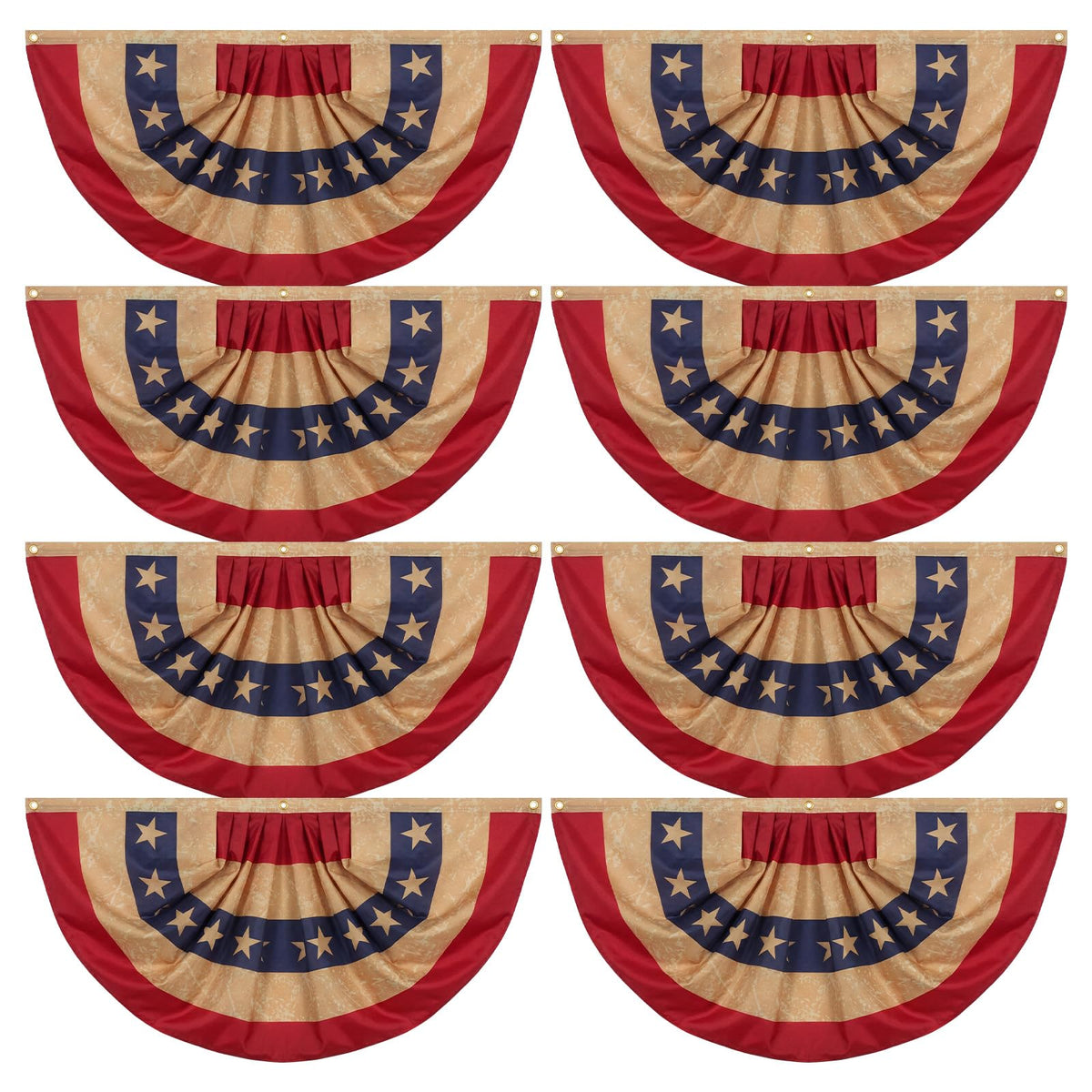 Fanfanwin front view banner showing full eight-piece patriotic display benefit: instant curb appeal