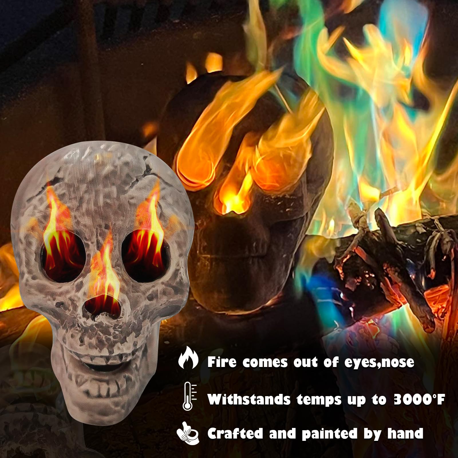FANFX skull burning in firepit creating eerie glow and dramatic party atmosphere