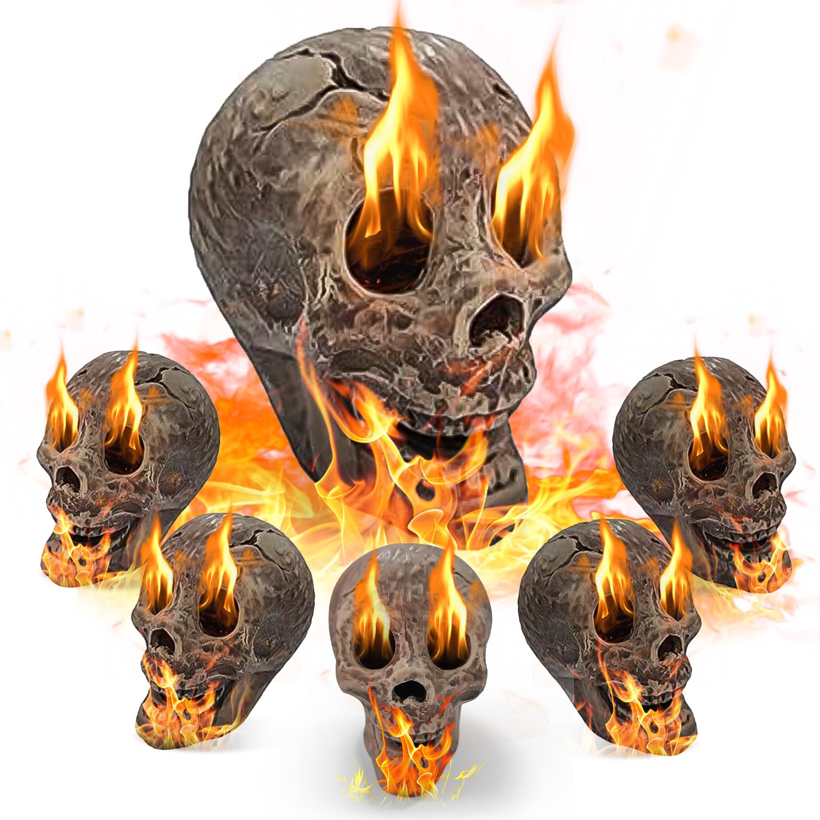 FANFX skull log front view showing realistic features and durable ceramic benefit