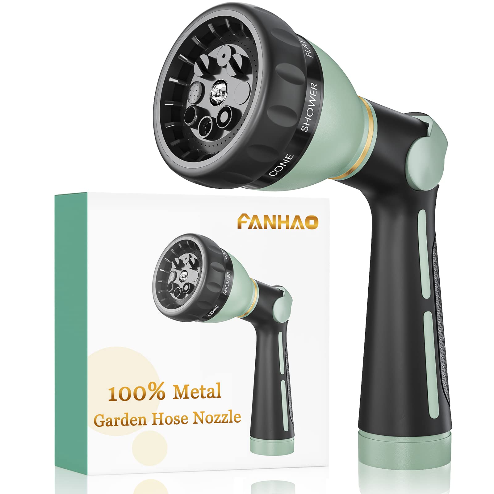 FANHAO metal nozzle front view showing durable finish and robust build benefit