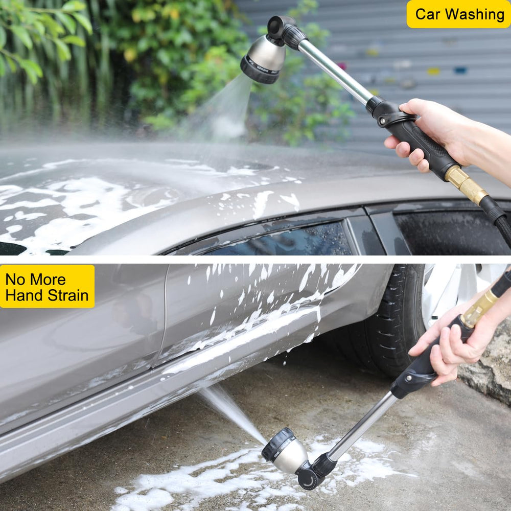 FANHAO wand watering a hanging basket showing gentle spray and safe overhead reach