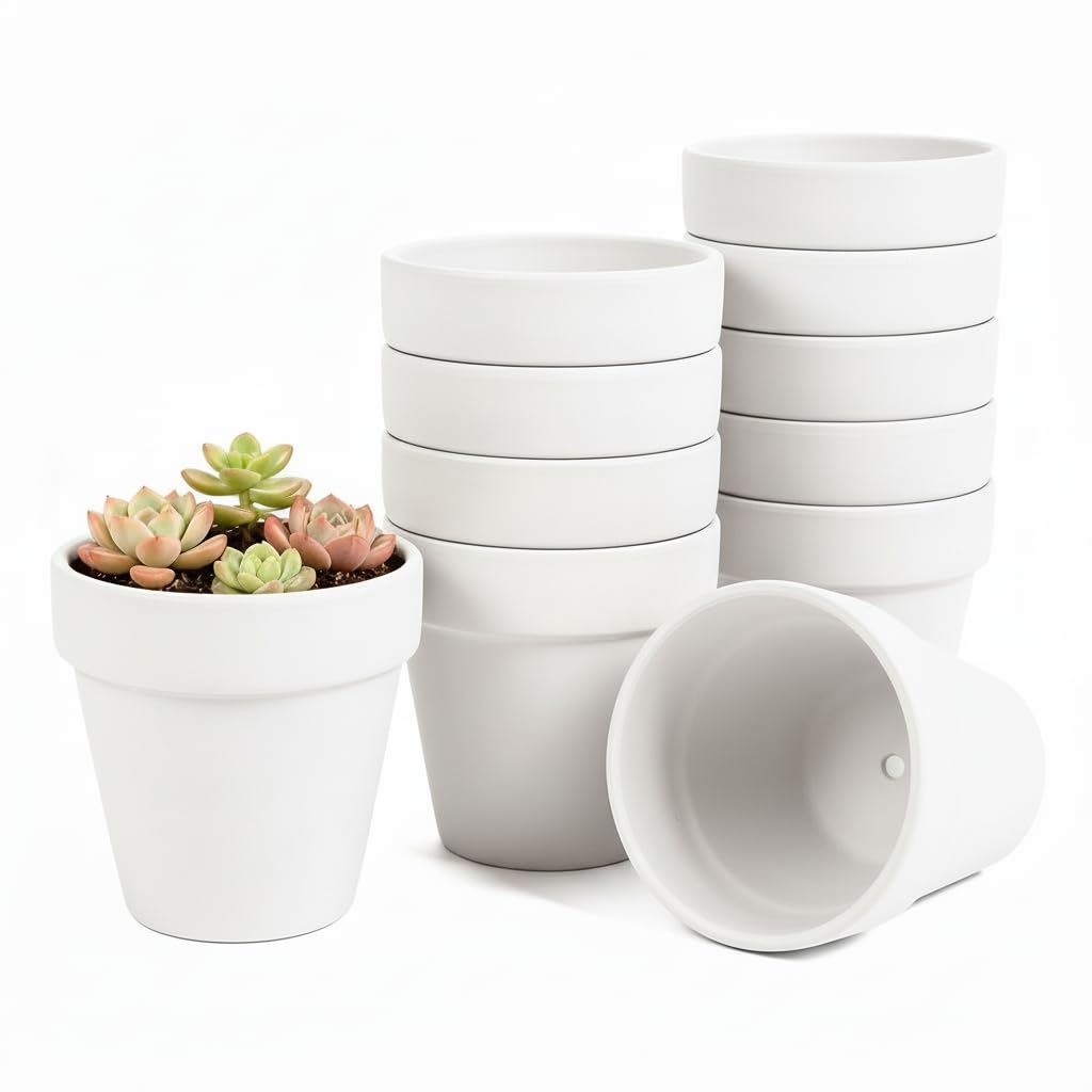 FANOBL front view of 24 white 4-inch pots showing neat stackability and storage benefit