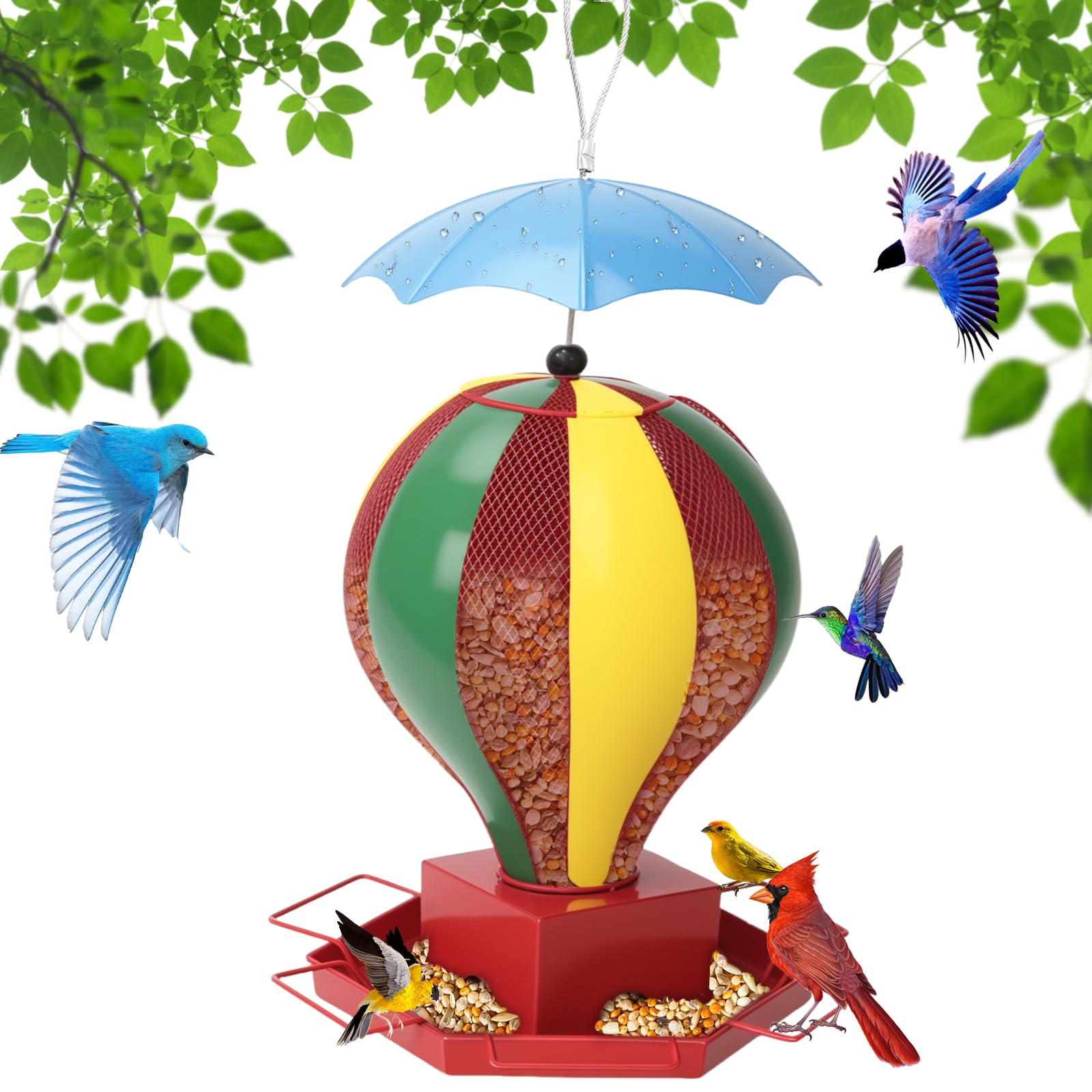 Fanosy feeder with multiple birds feeding—360-degree access increases visits
