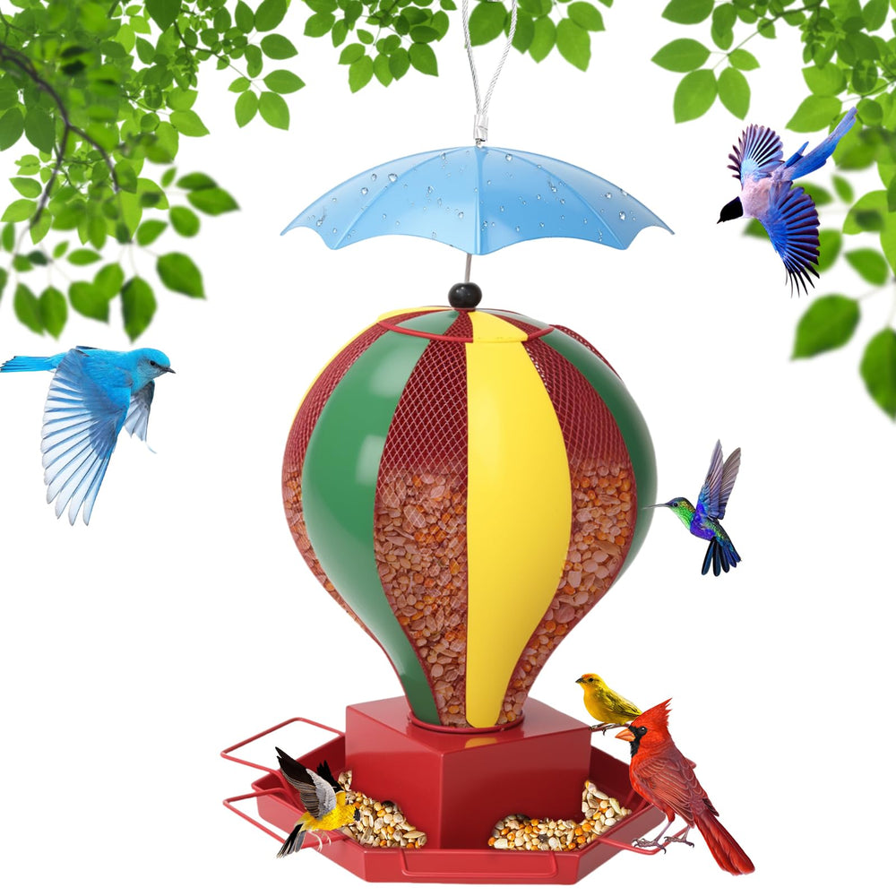 Fanosy feeder with multiple birds feeding—360-degree access increases visits