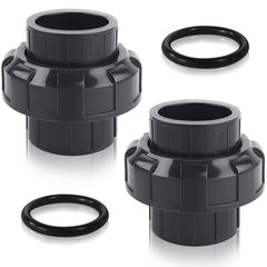 FANOVO front view of 2 inch PVC union coupling showing threaded nut and socket, for easy maintenance