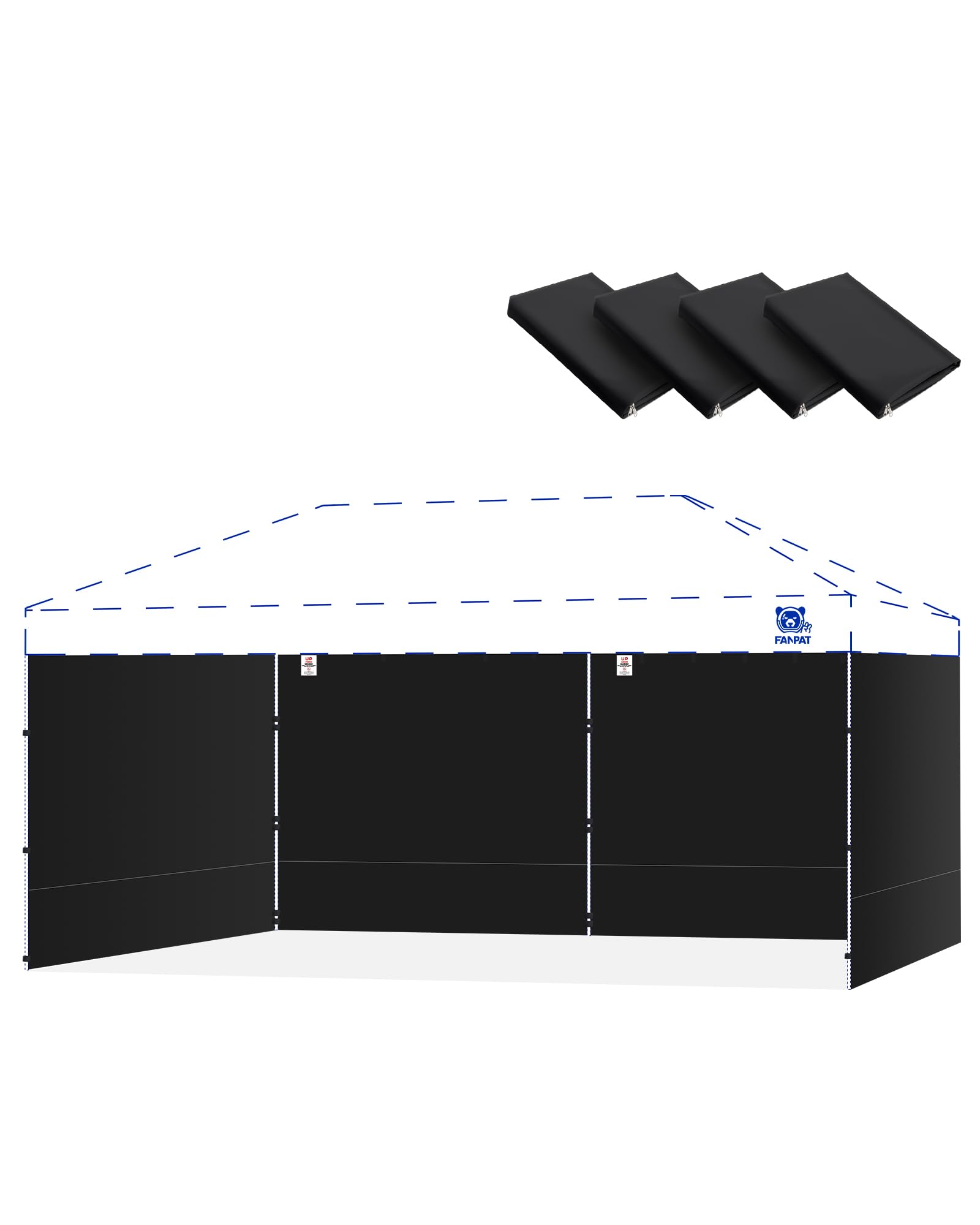 FANPAT front view of black 10x20 sidewalls showing full coverage and professional look