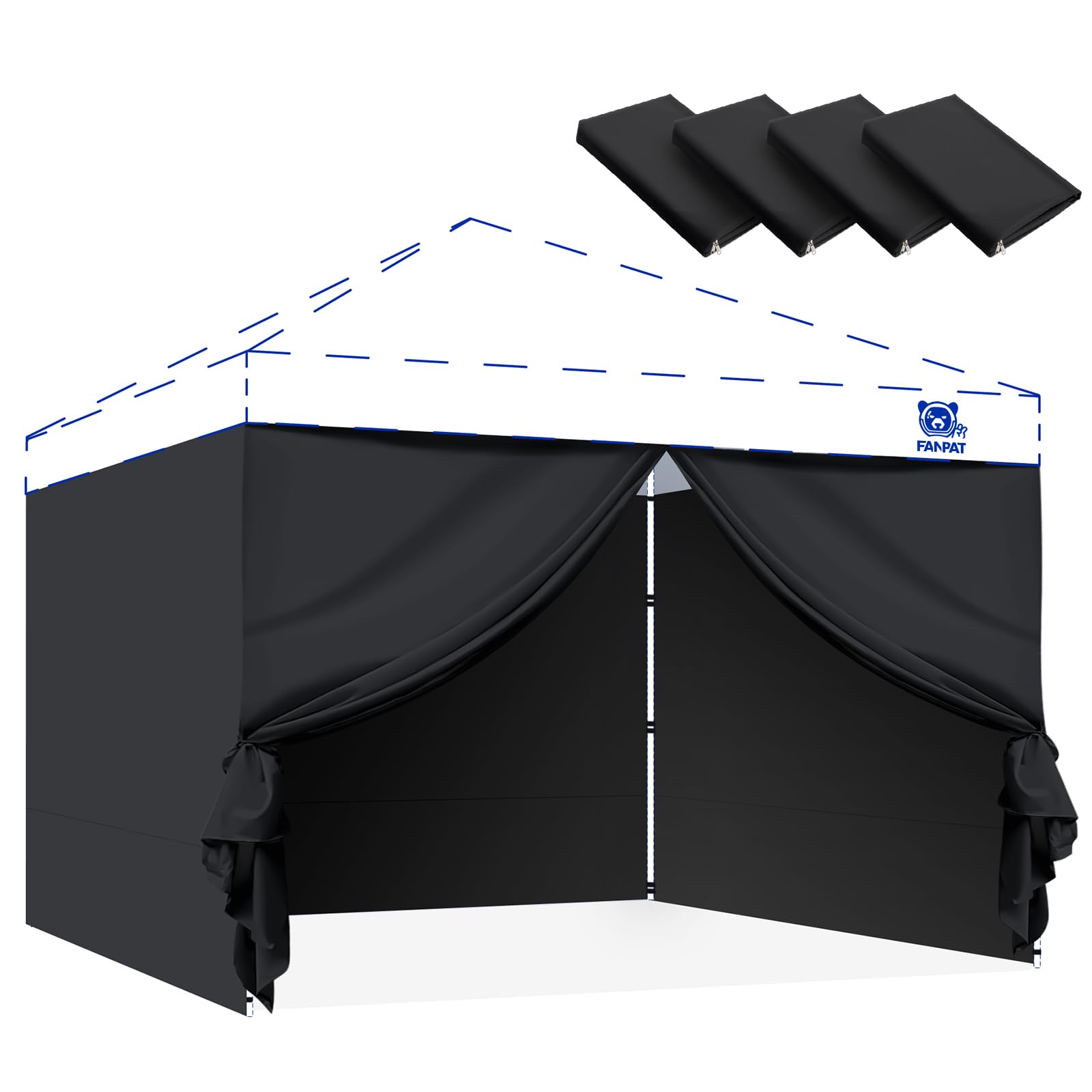 FANPAT front view of four black sidewalls showing professional shelter