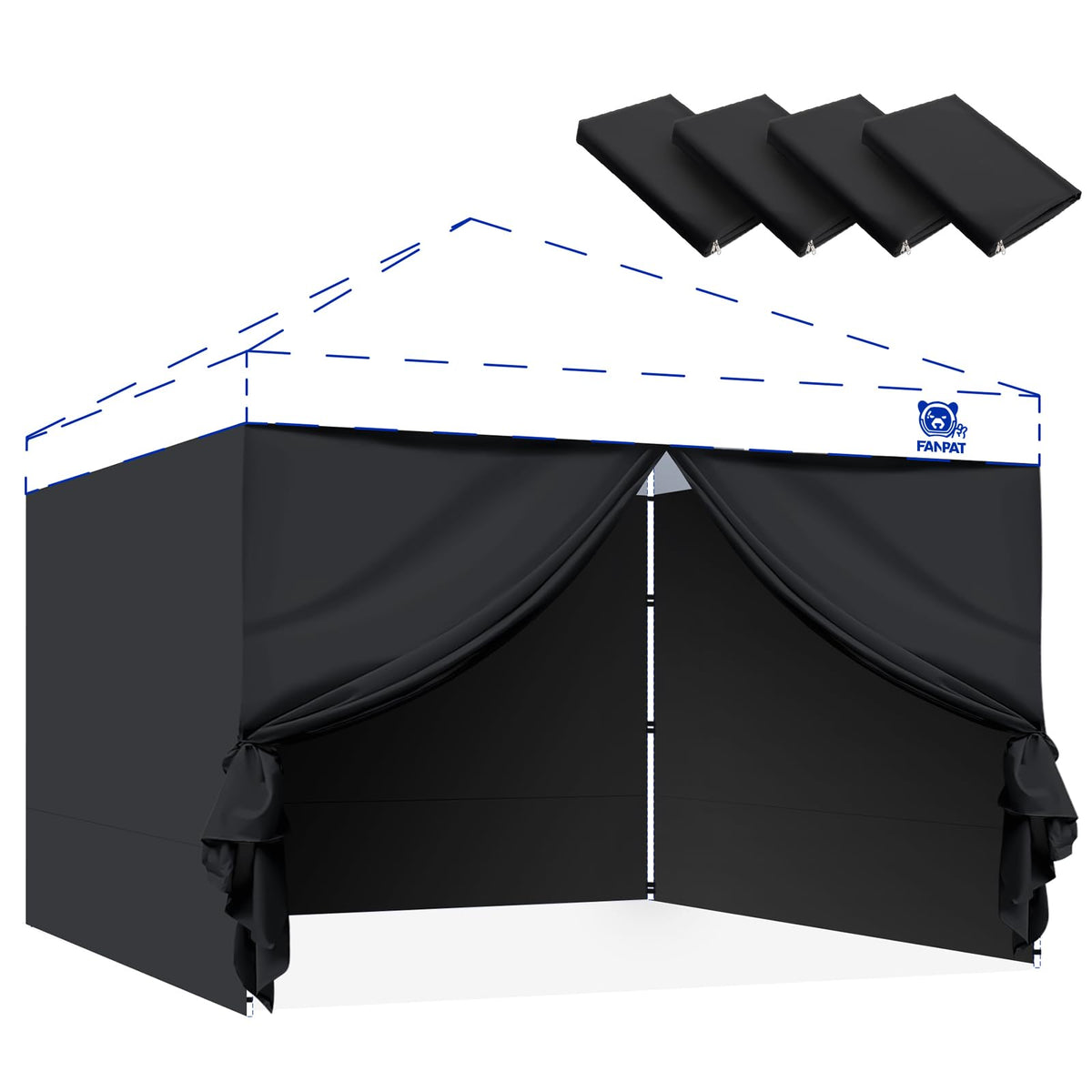 FANPAT front view of four black sidewalls showing professional shelter