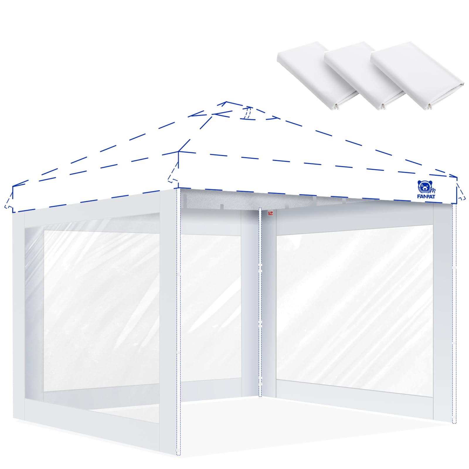 FANPAT clear sidewall front view showing full transparency and bright shelter
