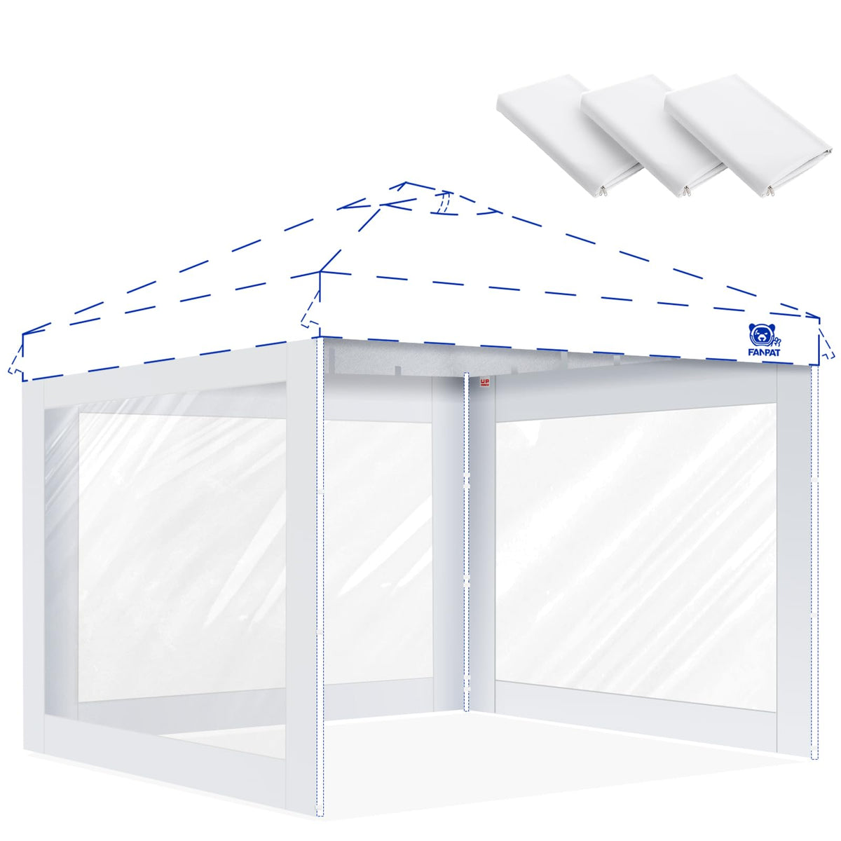 FANPAT clear sidewall front view showing full transparency and bright shelter