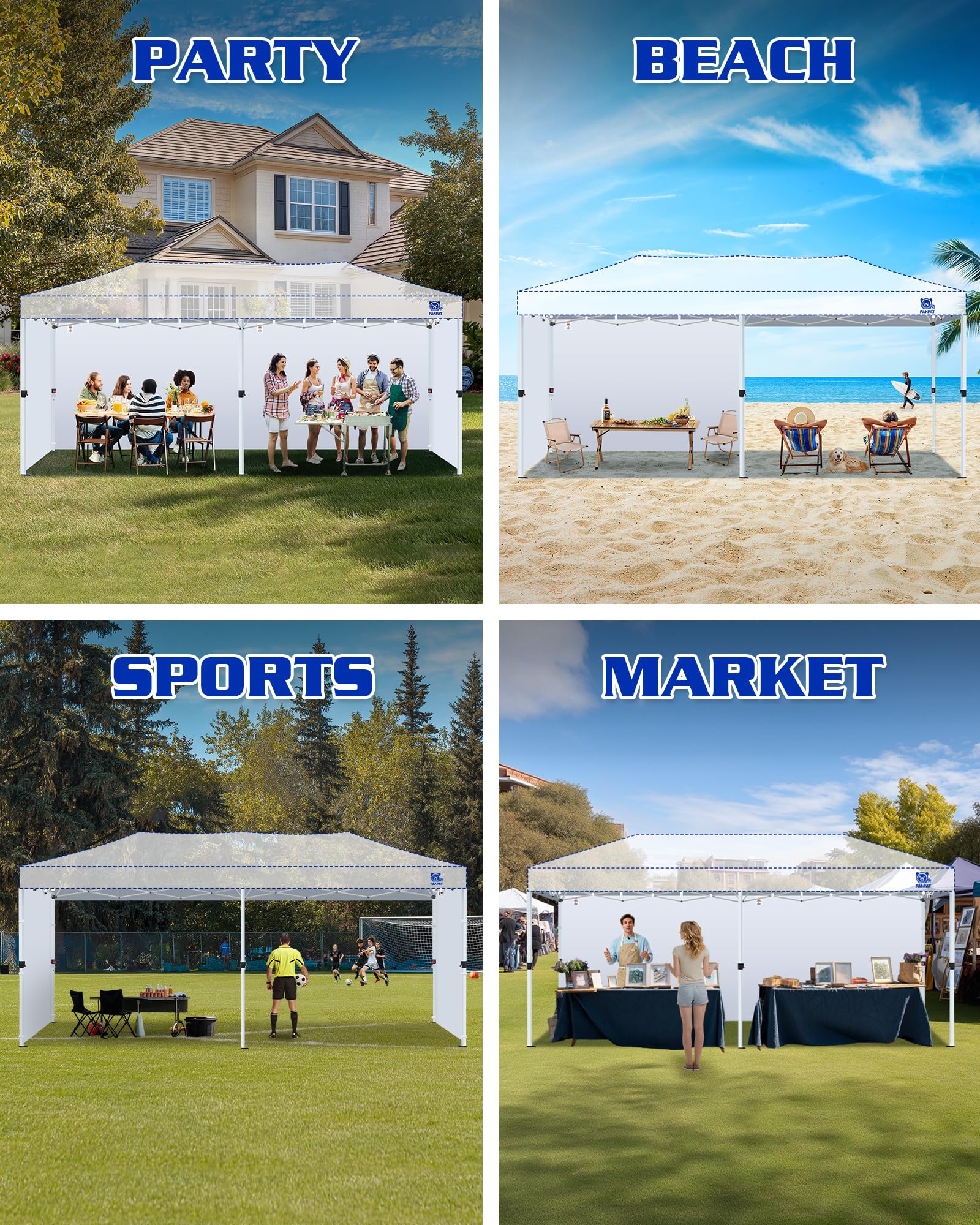 FANPAT backyard party with sidewalls creating shaded private area