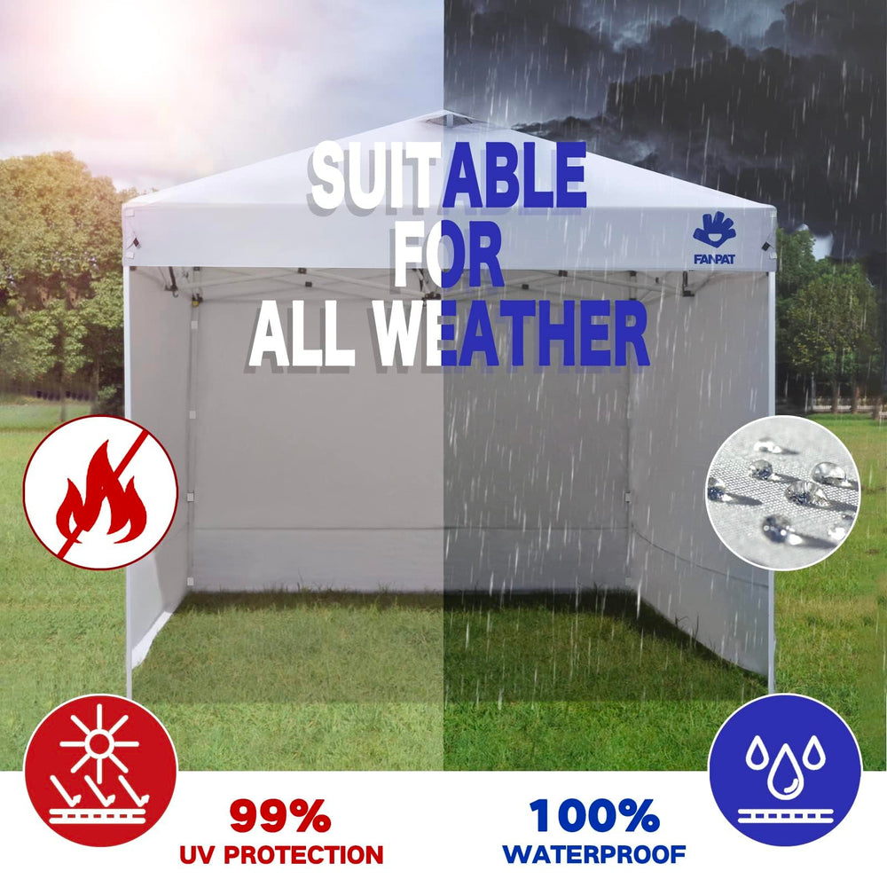 FANPAT sidewall installed on a 10x10 canopy demonstrating weather protection