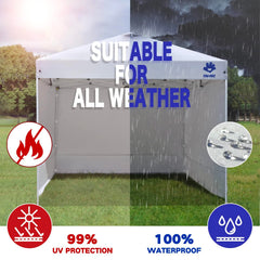 FANPAT sidewall installed on a 10x10 canopy demonstrating weather protection